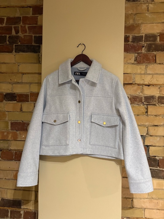 Zara Jackets & Blazers - Zara Sky Blue Cropped Soft Jacket - Medium